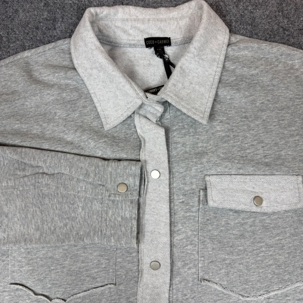 Coco + Carmen Heather Gray Snap Front French Terry Shirt Jacket XXL NW/OT